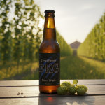 Bière BKG dans un champ de houblon